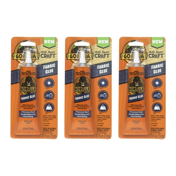 Gorilla Waterproof Glue for Fabric, Clear, 2.5 fl oz, 3 Pack