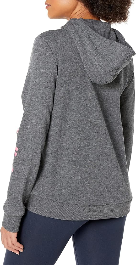adidas Women's Essentials Logo Full-Zip Hoodie, Dark Grey Heather/Rose Tone, Small