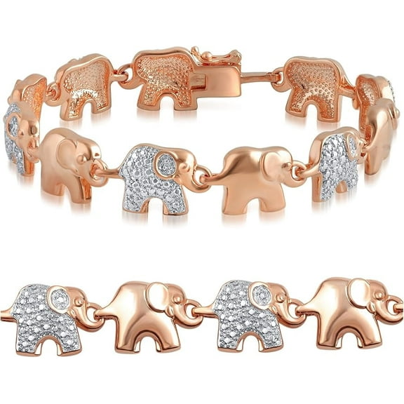 Beyond Brilliance Brass Cute Elephant Round Cut Natural Diamond Link Tennis Bracelet For WOmen(I-J, I3)