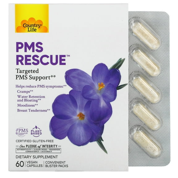 Country Life PMS Rescue™, Targeted PMS Support, 60 Vegan Capsules