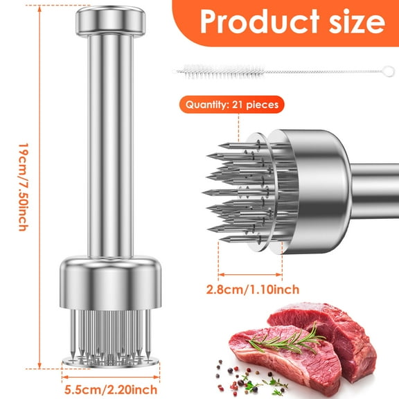 Austok Stainless Steel Meat Tenderizer with 21 Needles Professional Kitchens Tool Firm Meat Grinder Compact Meat Piercing for Steak and Poultry