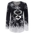 thumbnail image 3 of Blusa navideña de manga larga con cuello en V y estampado de copos de nieve informal a la moda para mujer Fridja  FKASFK4257, 3 of 4