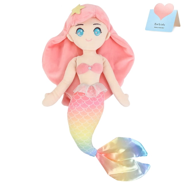 Athoinsu Sirena Princesa Animal De Peluche Mimoso Suave Abrazando Peluche Muñeca Cumpleaños Día Del Niño Navidad Para Niños Pequeños Niñas Rosa 15.5''
