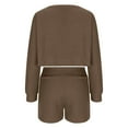 thumbnail image 5 of Ribbed Knit 2 Piece Outfits for Women Casual High Waist Shorts Sets Off Shoulder Long Sleeve Top and Sweatshorts (XL, Khaki), 5 of 7
