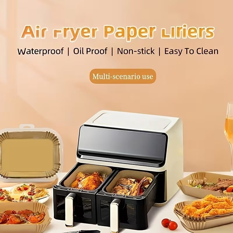 Disposable Air Fryer Liners - 2.7 Liters, 100 Pack, Rectangular Baking Paper for Ninja XL and Other Models, Perfect for Parties and Holiday Cooking