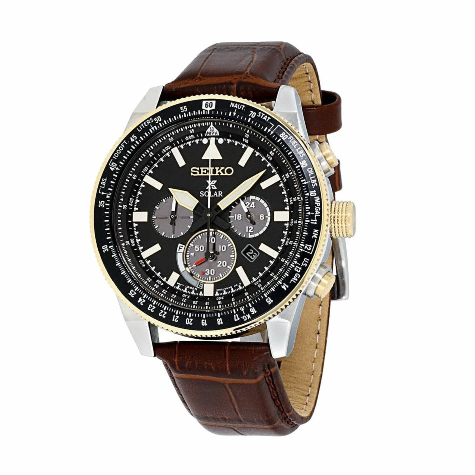 Seiko SSC632 Prospex Brown Leather Black Dial Men's Chronograph Watch -  
