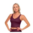 thumbnail image 2 of Workout Sets for Women 2 Piece Seamless Ribbed Crop Tank High Waist Shorts Yoga Outfits (Large, Burgundy), 2 of 7