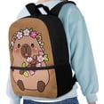 thumbnail image 4 of Binienty Cute Cherry Blossom Capybara School Backpack for Kids Primary Middle School Students Large Capacity Bookbag with Multi Outer Pockets Customizable Shoulder Straps Travel Daypack Gifts, 4 of 6