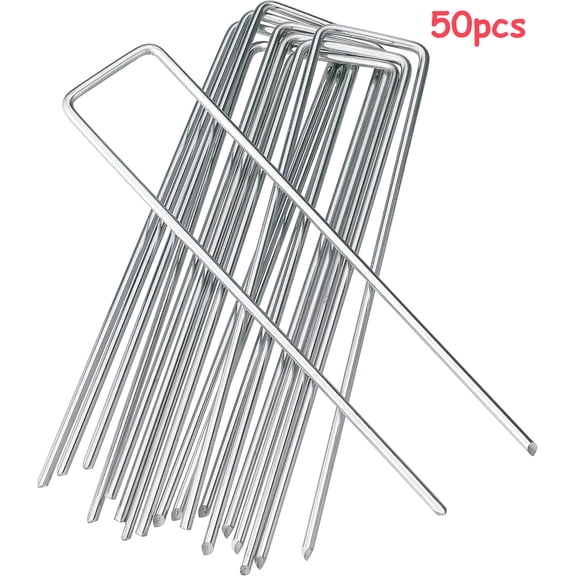 MAOQIAN 6 Inch 50 Pack Lawn Staples, Premium Garden Landscape Staples, Galvanized Heavy-Duty Gauge Stakes, U-Shaped Tent Stakes, Anti-Rust Fence Netting Pins Ground Spikes, Sod Pins