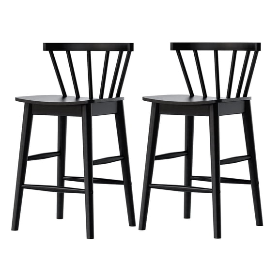 Joyyskill Modern Bar Stools Set of 2, 24" Wooden Counter Height Barstools, Modern Armless Farmhouse Bar Dining Chairs with Back & Footrest, Black