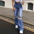 thumbnail image 1 of Wide Leg Pants for Women Ladies Spring And Autumn Denim Wide Leg Pants Ripped Shrink Jeans, 1 of 9