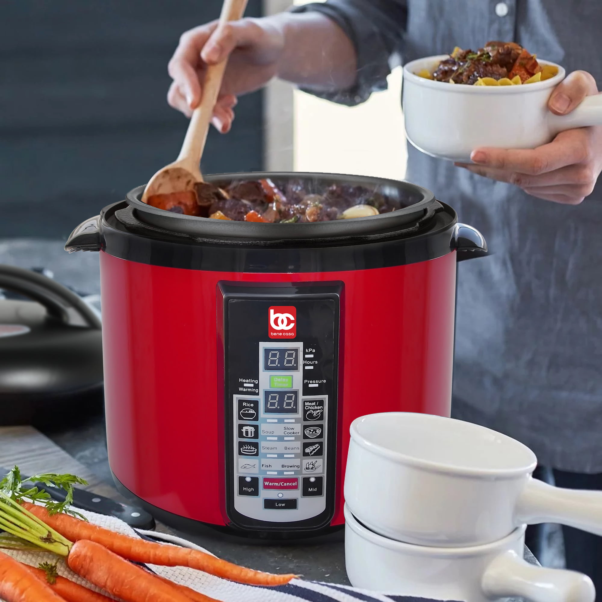 Bene Casa 5-liter stainless-steel electric pressure cooker, non-stick,  dishwasher safe, 900-watt pressure cooker, digital controls, easy to use 