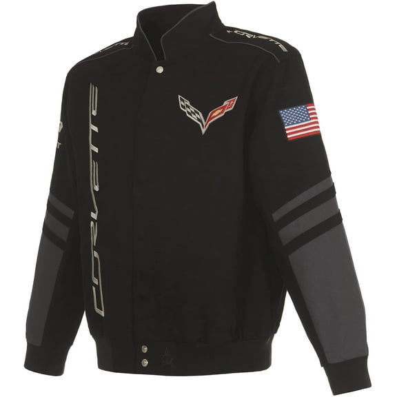 JH Design Men's Chevy Corvette C7 Jacket an Embroidered Classic Twill Coat