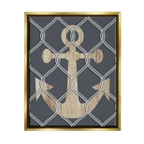 Stupell Nautical Anchor Linked Rope Landscape Painting Gold Floater Framed Art Print Wall Art