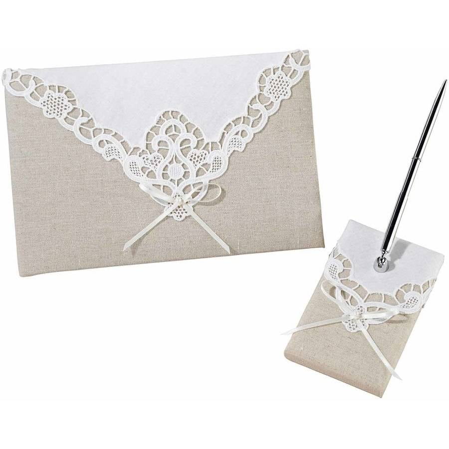 Ivory Satin Bow Guest Book and Pens GB55b 