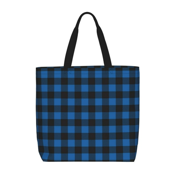 Easygdp Blue Black Plaid Bolsa Tote para Mujer, Bolso de Hombro para Trabajo, Playa, Viajes, Compras y Supermercado