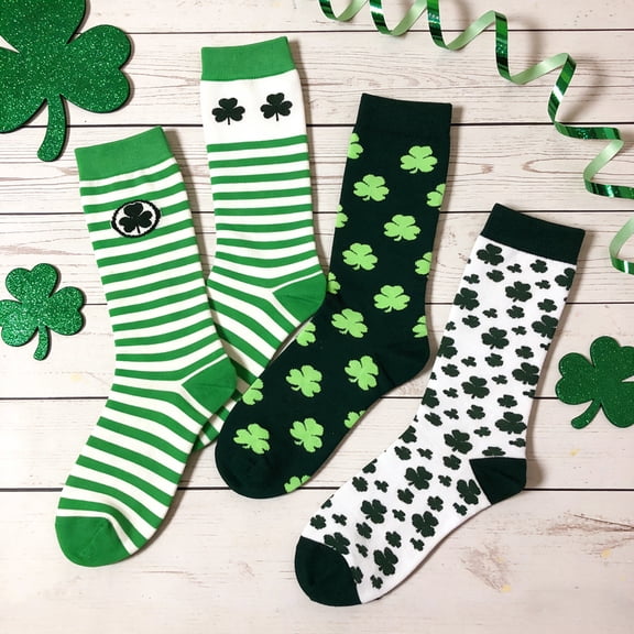 St Patricks Day Outfit Green Striped Mid Calf Cotton Socks, Breathable Crew Socks for Party and Daily Wear, Traditional St Patricks Day Accessories Shamrock Themed Festive Footwear, 15.74in, Green-C