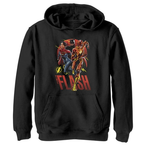 Boy's The Flash Distressed Superheroes Team  Pull Over Hoodie Black Small