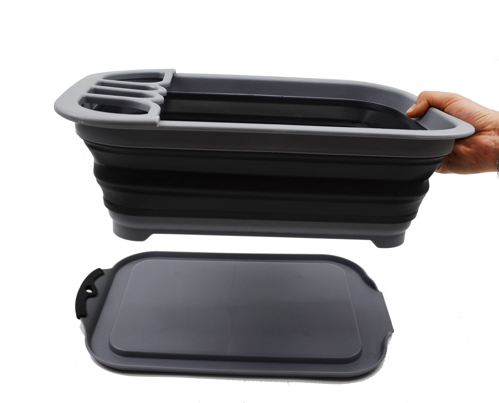 SAMMART 7.5L (2 gallons) Collapsible Dish Drainer with Drainer Board - Foldable Drying Rack Set - Portable Dinnerware Organizer - Space Saving Kitchen Storage Tray