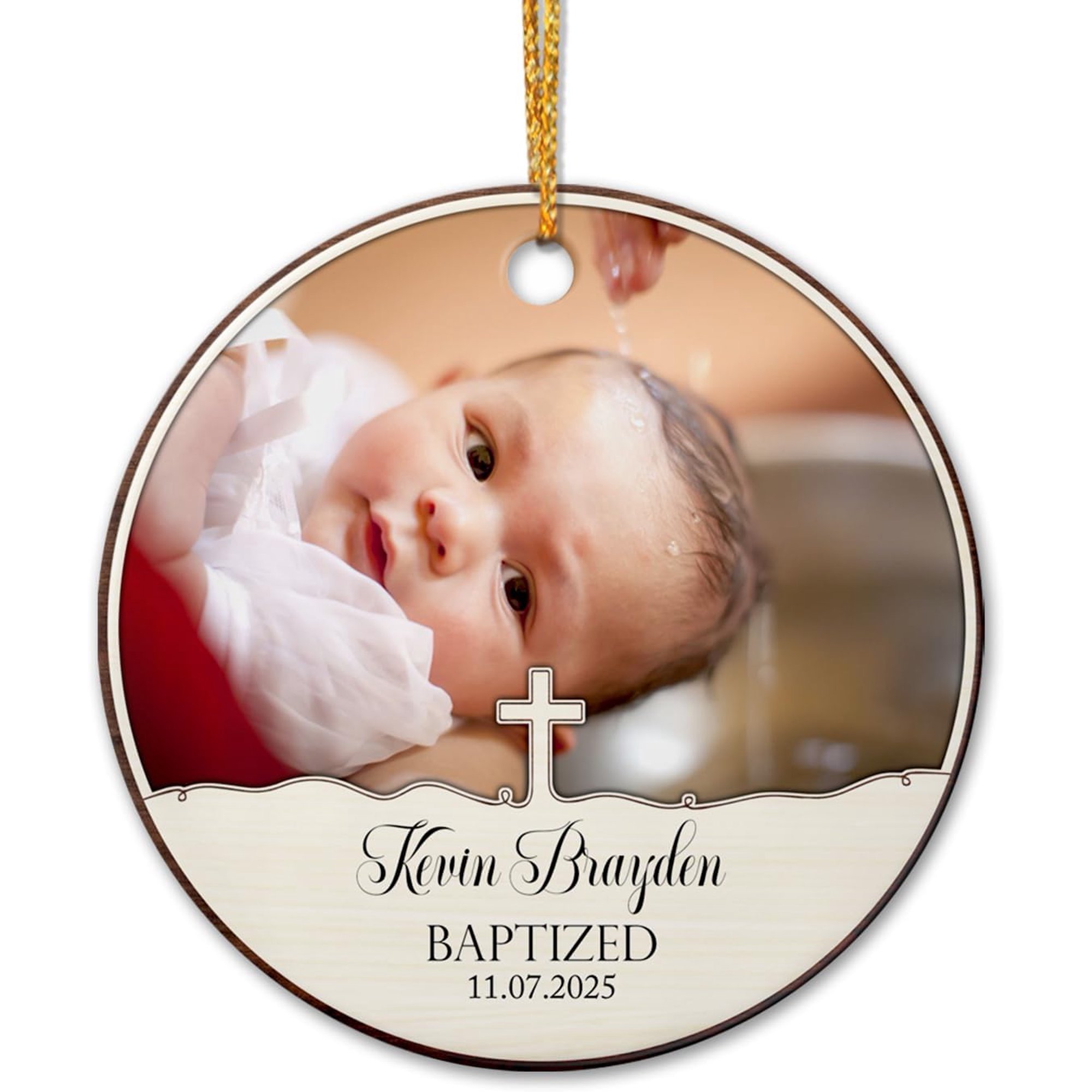 Personalized God Bless Baptized Ceramic Ornament, Baby First Christmas Baptism Ornaments Gifts for Newborn, Christened Ornament Christmas 2025, Custom Date & PhoTo Baby Baptized Xmas Ceramic Ornament