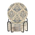 thumbnail image 2 of YAZAOO 6Pcs Drink Coasters With Holder 3.94Inch Elegant Blue Damask Pattern Creative Coil Coaster Coasters Colors Absorbent Coasters for Drinks Coasters Set Thicken Heat for Home Table, 2 of 7