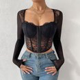 thumbnail image 2 of Odeerbi Vintage Corset Tops with Sleeves for Women 2025 Medieval Lace Trim Boned Corset Sexy Mesh Perspective Flower Print Retro Fishbone Strap Waist Corset Black, 2 of 9