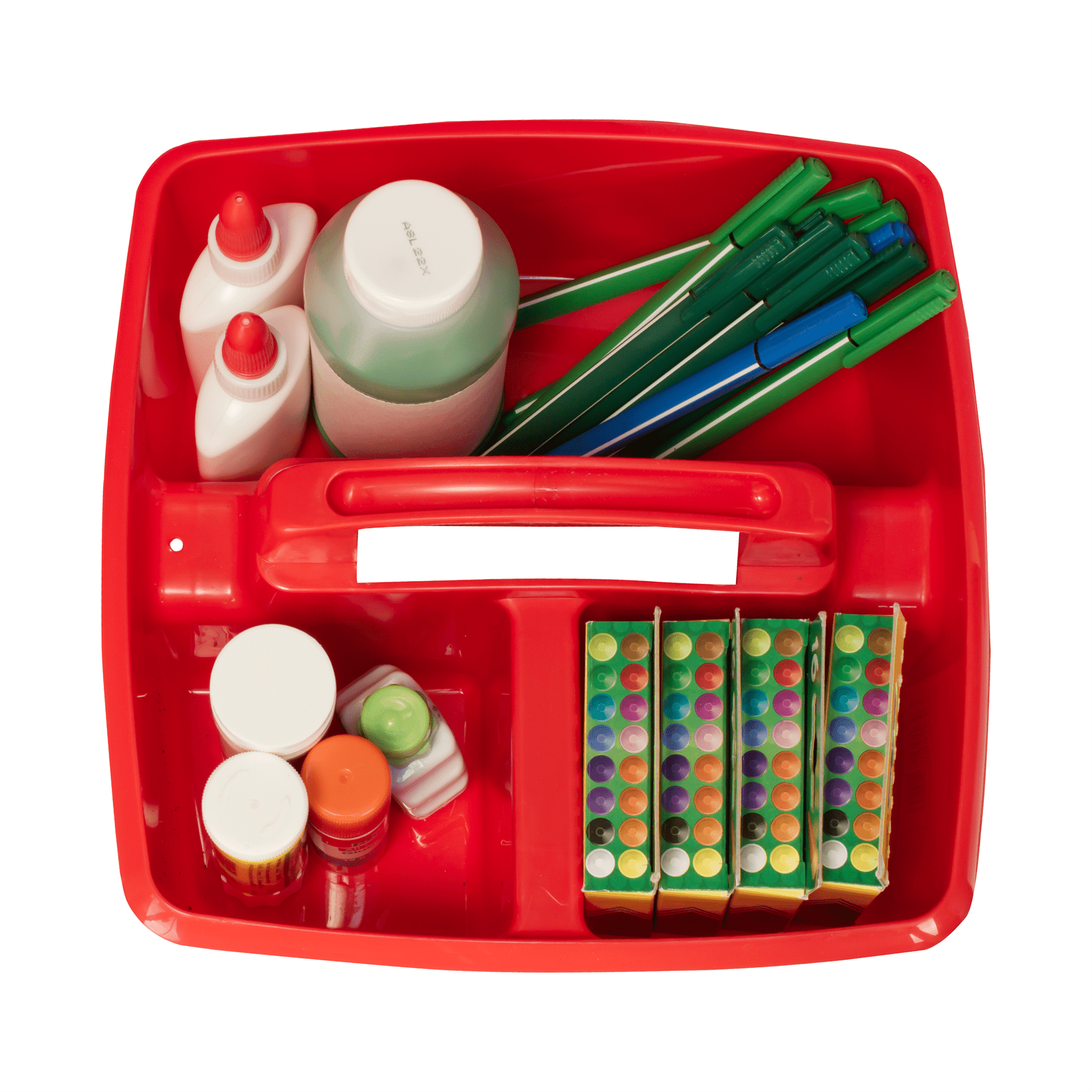 Storex Plastic Desktop Organizer Caddy with Handle, Craft and Hobby Storage Caddies, Red, 6-Pack