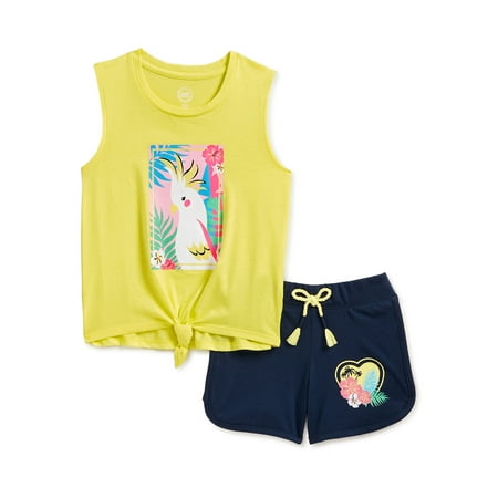 Wonder Nation Girls Graphic Tank Top and Shorts, 2-Piece Outfit Set, Sizes 4-18 & Plus
