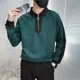 thumbnail image 5 of Camisetas tipo polo para hombre, camisetas a cuadros con empalme, ropa masculina con media cremallera, sudaderas verdes, New Rock, alta calidad, original, coreana, de lujo, 5 of 5