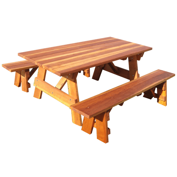 Outdoor 1905 Super Deck Finished 6 Ft Redwood Picnic Table With Separate Benches Walmart Com Walmart Com