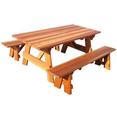 Outdoor 1905 Super Deck Finished 6 ft. Redwood Picnic Table with Separate