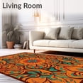 thumbnail image 2 of ODIKA 6'x9' Machine Washable Non-Slip Area Rug, Meadow Reverie Interlocking Boho Paisley Botanical Festival Design High Traffic Rug, Brown, 718890, 2 of 7