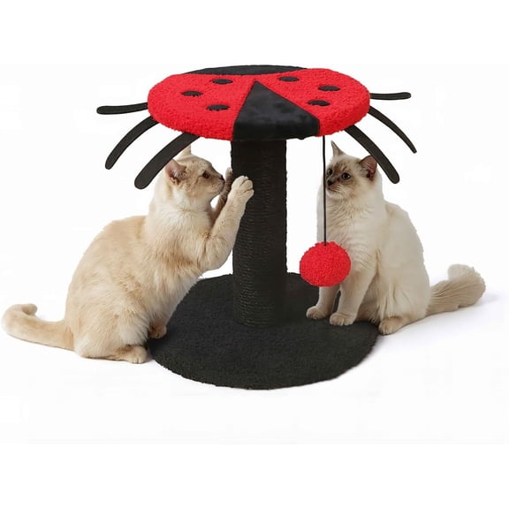 CAPHAUS Lady Bug-Style Cat Scratching Post, Cat Scratcher with Sisal Rope and Interactive Hanging Ball, 10 Inch Scratching Post for Indoor Cats and Kittens