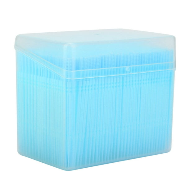 Caja de 1100 palillos de dientes de doble cabezal para limpieza bucal (azul)