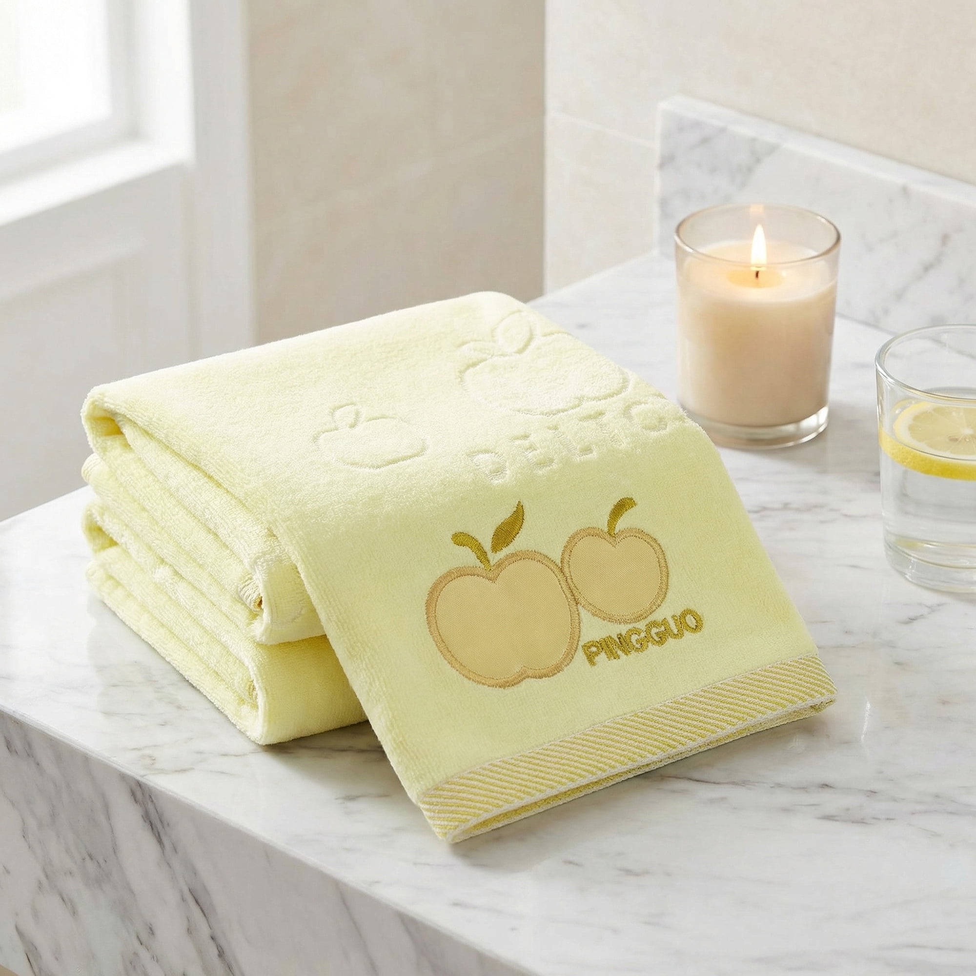 Unique Bargains Cartoon Embroidered 29" x 13" Soft Absorbent Hand Towels Yellow 2pk