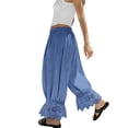 thumbnail image 4 of Women Linen Lace Trim Long Bloomers Pants Ruffle Victorian Vintage Pantaloons Summer Beach Travel Vacation Pants Royal Blue M, 4 of 6