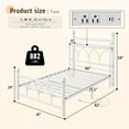 thumbnail image 4 of EnHomee Twin Size Metal Bed Frame with Vintage Headboard & Footboard Metal Platform Bed Frame Twin with LED Lights Bed Frame with Charge Station & Storage, Noise Free, White, 4 of 9
