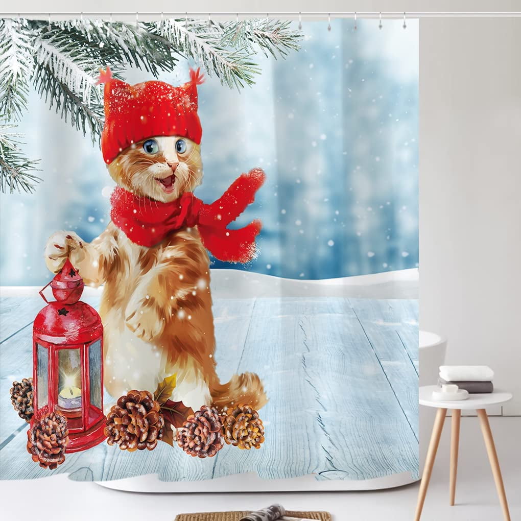 Arbre de Noël Thème Motif imperméable rideau de douche Avec 12 Crochets Décoration