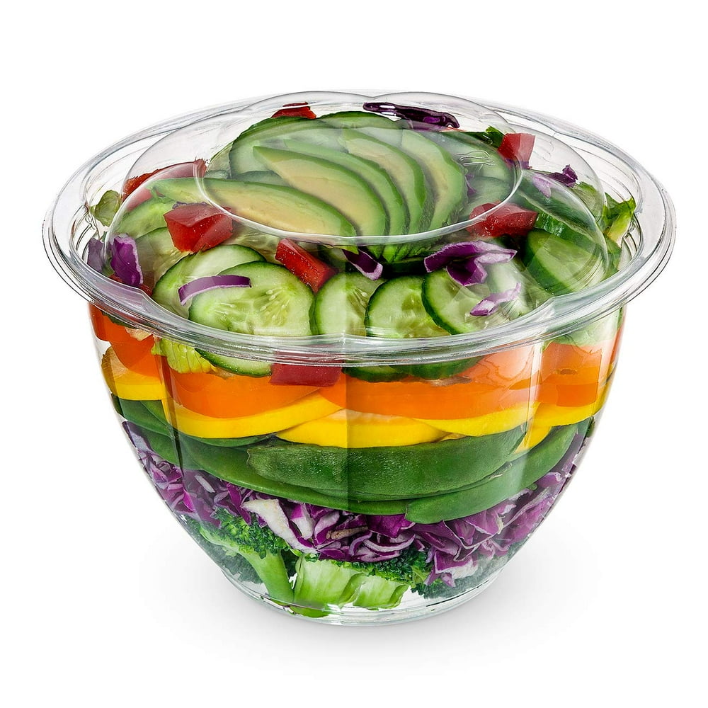 Comfy Package [50 Sets] 48 oz. Plastic Salad Bowls To Go With Airtight Lids