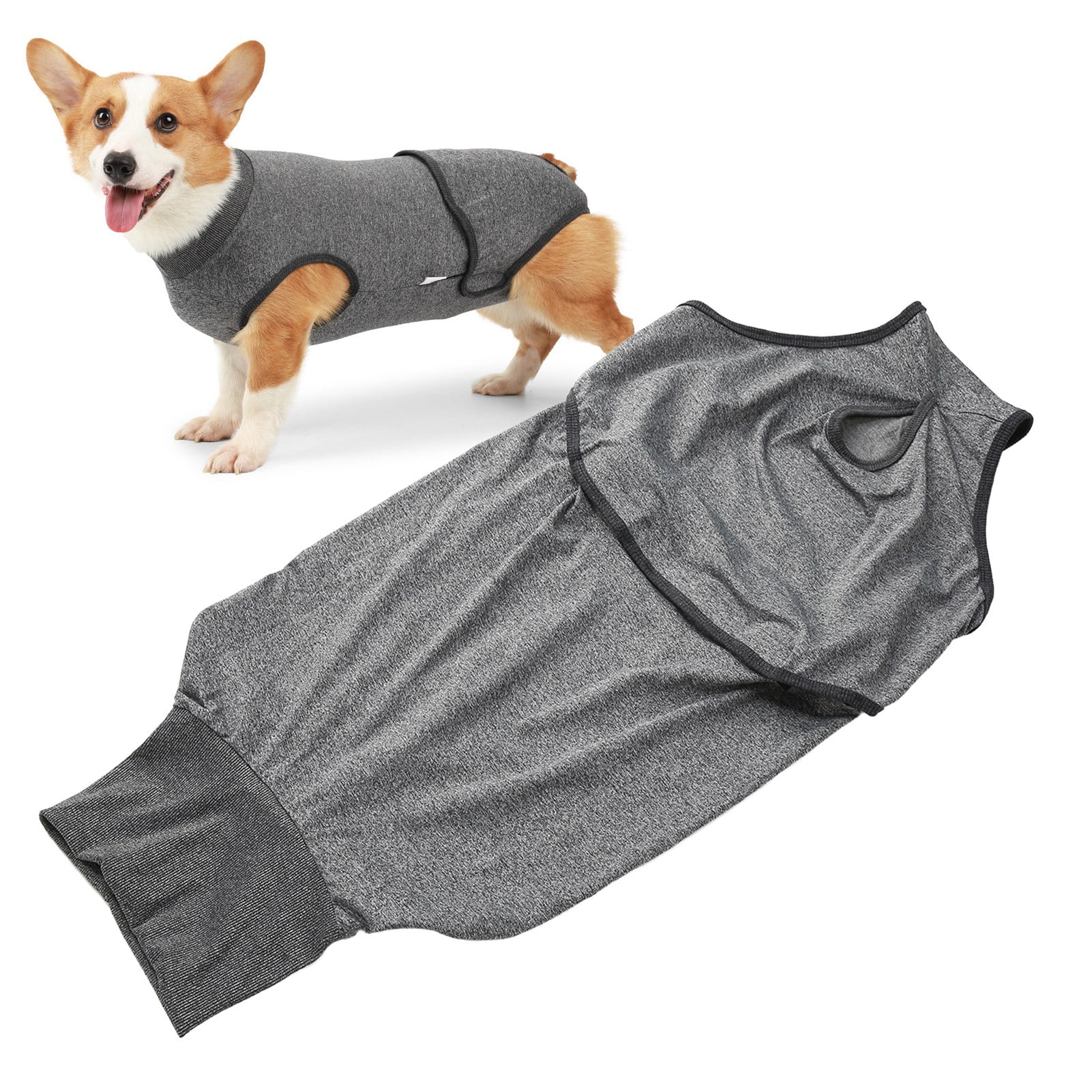 BOKYAN Reusable Full Body Dog Diaper Physiological Clothing for Surgical Recovery, Menstruation Suit for Male and Female Dogs, Heather Gray, Size XXL (8.27 inches / 21 cm)