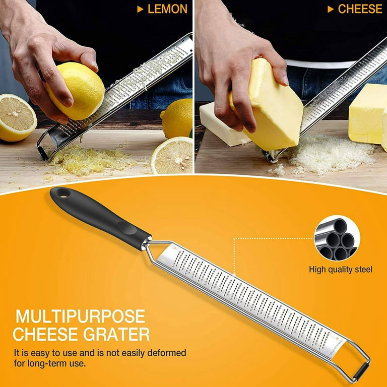  Zulay Kitchen Professional Cheese Grater Stainless Steel -  Durable Rust-Proof Metal Lemon Zester Grater With Handle - Flat Handheld  Grater For Cheese, Chocolate, Spices, And More - Black: Home & Kitchen