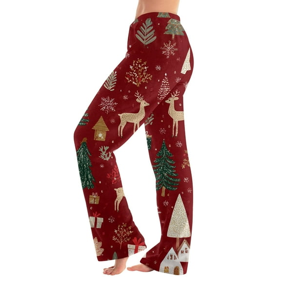 Women's Casual Fashion Christmas Pajama Pants, Long Sleepwear Trousers for Sports and Home Use, Comfortable and Soft Material for Nightwear and Lounging,Wine,L