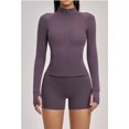 thumbnail image 2 of Top-kevin Womens Workout Sets Two Piece Long Sleeve Jacket Matching High Waist Shorts Sets Fall Winter Gym Work Out Clothes, 2 of 16