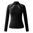thumbnail image 4 of Mode Femmes Couleur Unie Manches Longues Col Roulé Chemise en Strass Hauts, 4 of 6