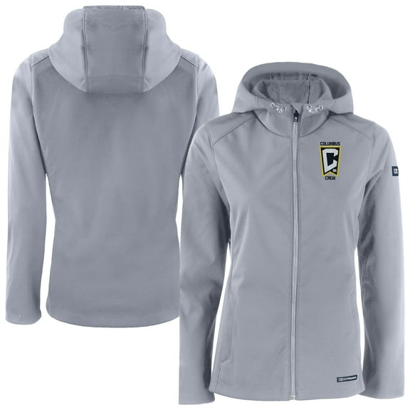 Women's-Cutter & Buck Gray Columbus Crew Evoke Eco Softshell Recycled Full-Zip Jacket