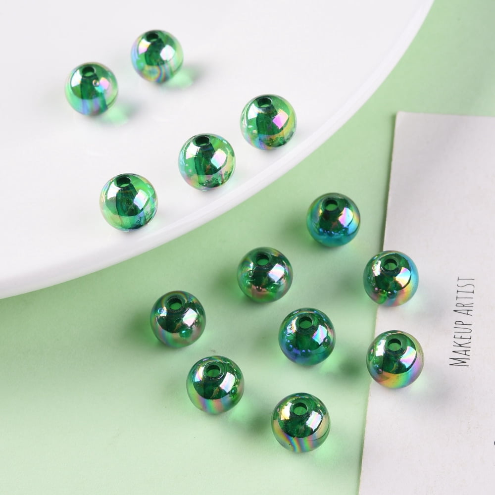 Transparent Acrylic Beads AB Color Plated Round Green 10x9mm Hole: 2mm about 940pcs/500g