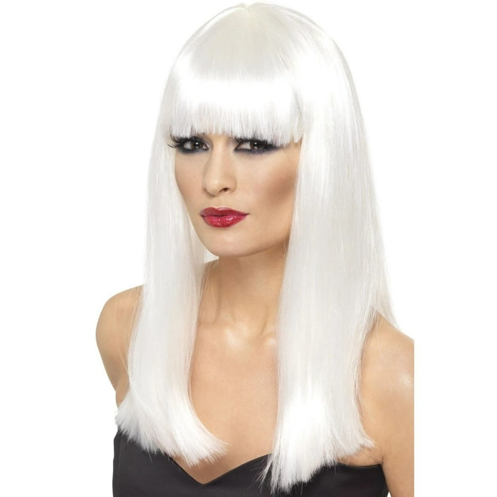 26&quot; White Long Straight Fringe Glamourama Women Adult Halloween Wig