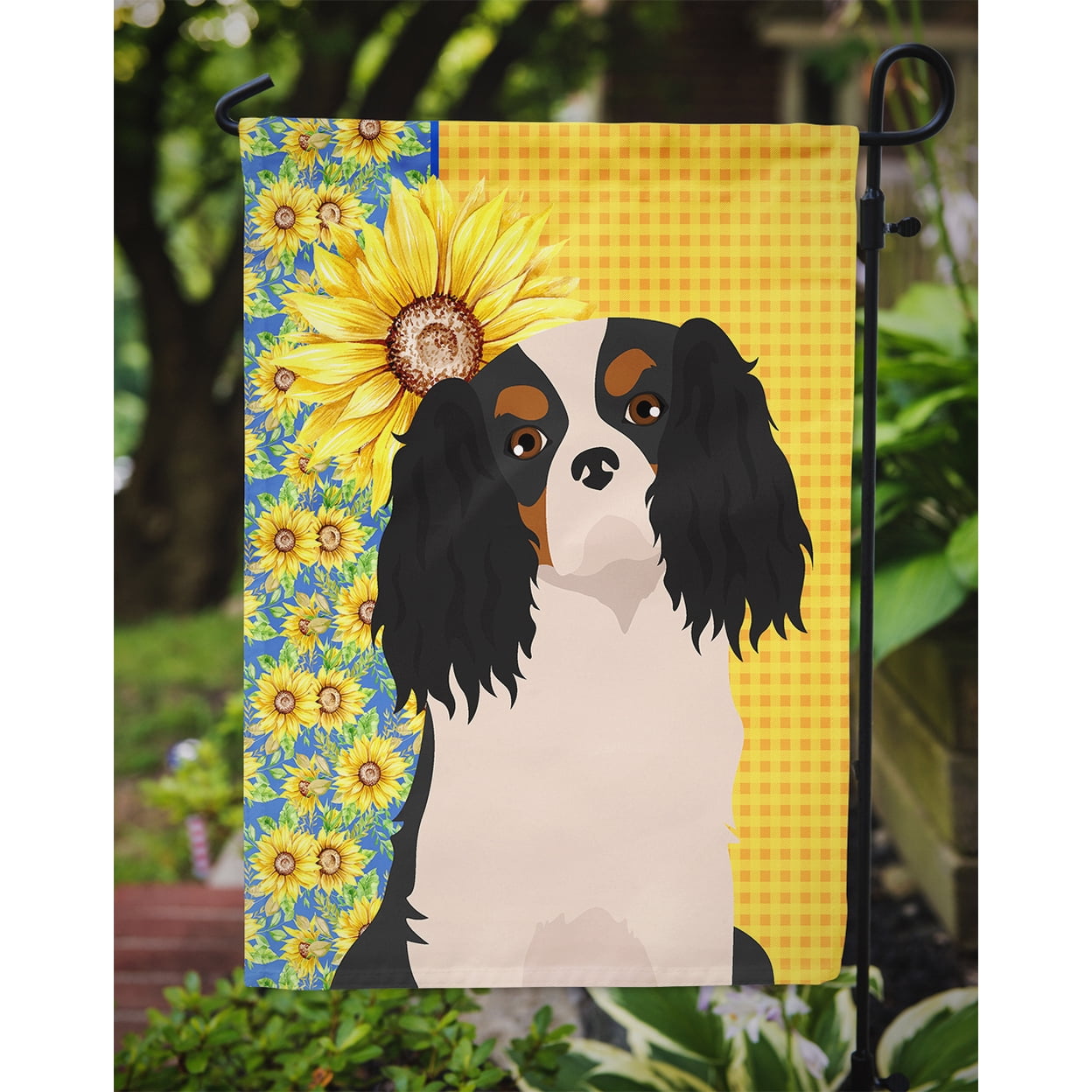 Summer Sunflowers Tricolor Cavalier Spaniel Flag Garden Size