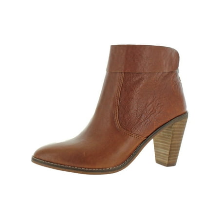 Image of LUCKY BRAND Womens Brown Overlay Block Heel Zip-Up Leather Booties 5.5