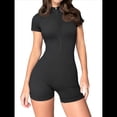 thumbnail image 1 of Mono de Mujer con Mangas Acanaladas, Frontal con Cremallera, Elástico, Control de Abdomen, para Yoga y Entrenamiento. Negro M, 1 of 10